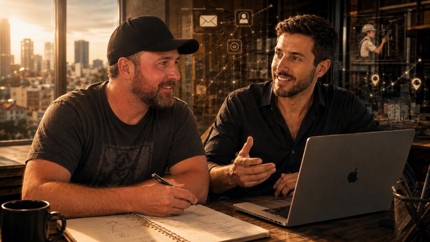 João and Walter discussing the project that would become Eletricista Campinas