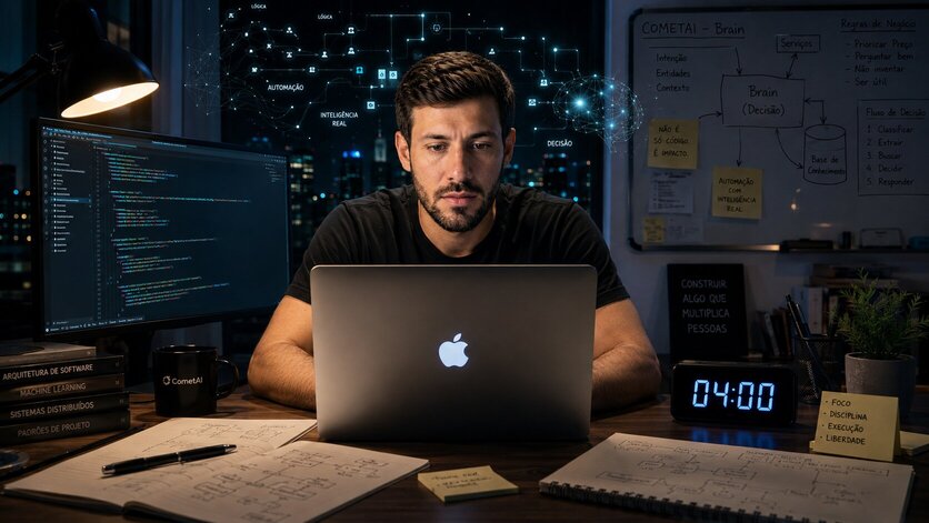 João coding late at night while building CometAI's intelligence