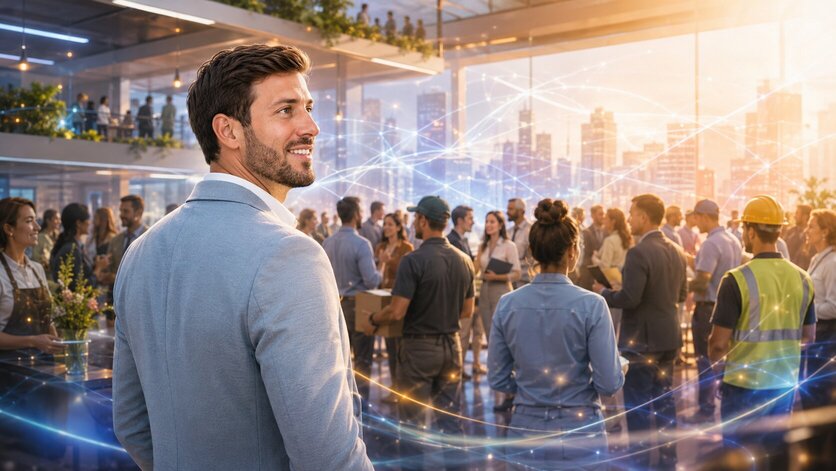 João looking at business owners from different industries connected through CometAI